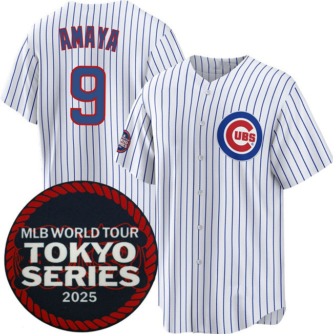 Chicago Cubs #9 Miguel Amaya White AmberGomez 2025 World Tour Tokyo Series Home Stitched Jersey