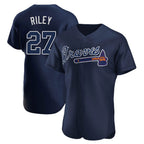 Atlanta Braves #27 Austin Riley Player Navy AmberGomez Alternate Limited Elite Home Game Stitched Jerseys