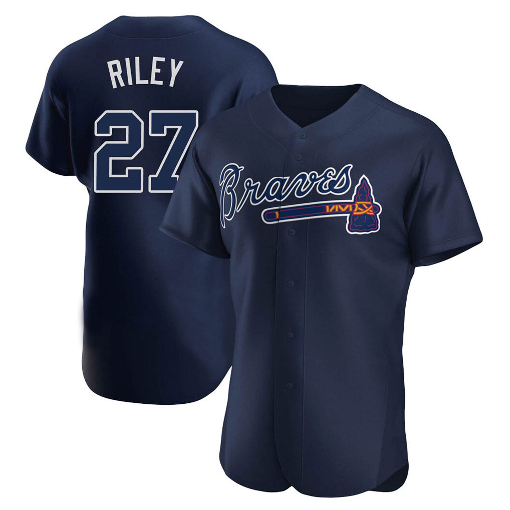 Atlanta Braves #27 Austin Riley Player Navy AmberGomez Alternate Limited Elite Home Game Stitched Jerseys