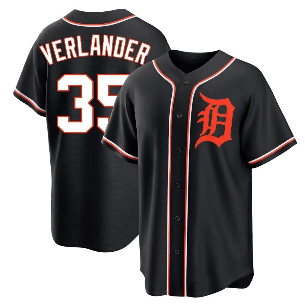 Detroit Tigers #35 Justin Verlander Player Black AmberGomez Fashion Out Home Game Stitched Jerseys