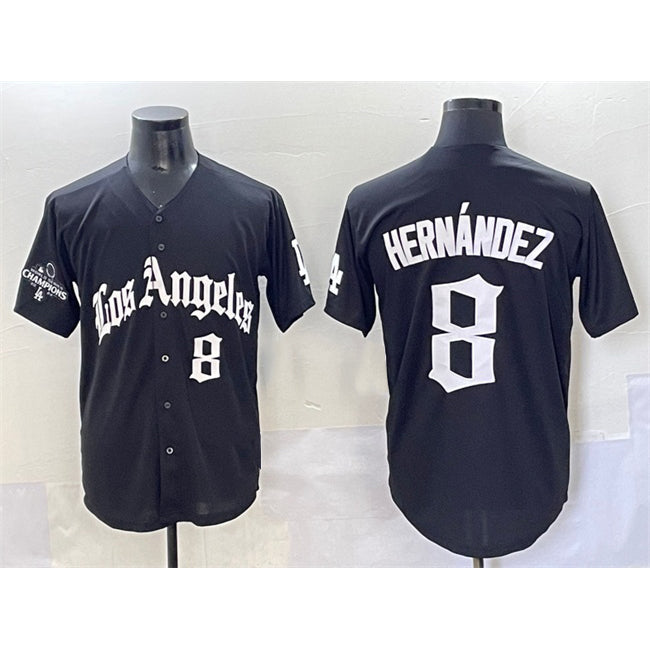 Los Angeles Dodgers #8 Enrique Hern¨¢ndez Black AmberGomez Mexico 2025 LA Gothic Style With 2024 World Series Champions Patch Vapor Premier Limited Stitched Jersey