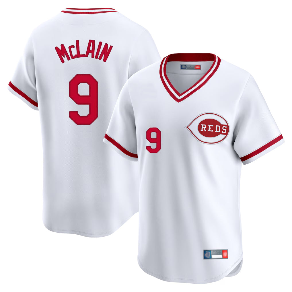 Cincinnati Reds #9 Matt McLain Player White AmberGomez Cooperstown Collection Limited T-shirt Home Stitched Jerseys