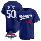Los Angeles Dodgers #50 Mookie Betts Royal AmberGomez 2024 World Series Champions Alternate Limited Stitched Jersey