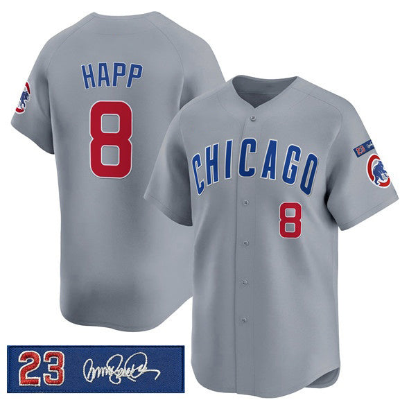 Chicago Cubs #8 lan Happ Gray AmberGomez 'Ryne Sandberg Tribute' Vapor Limited V3 Stitched Jersey