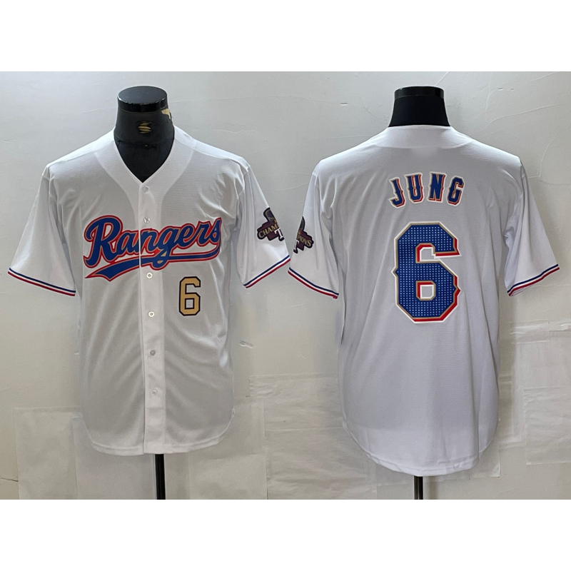 Texas Rangers #6 Josh Jung Number White AmberGomez 2023 World Series Champions Cool Base Jerseys