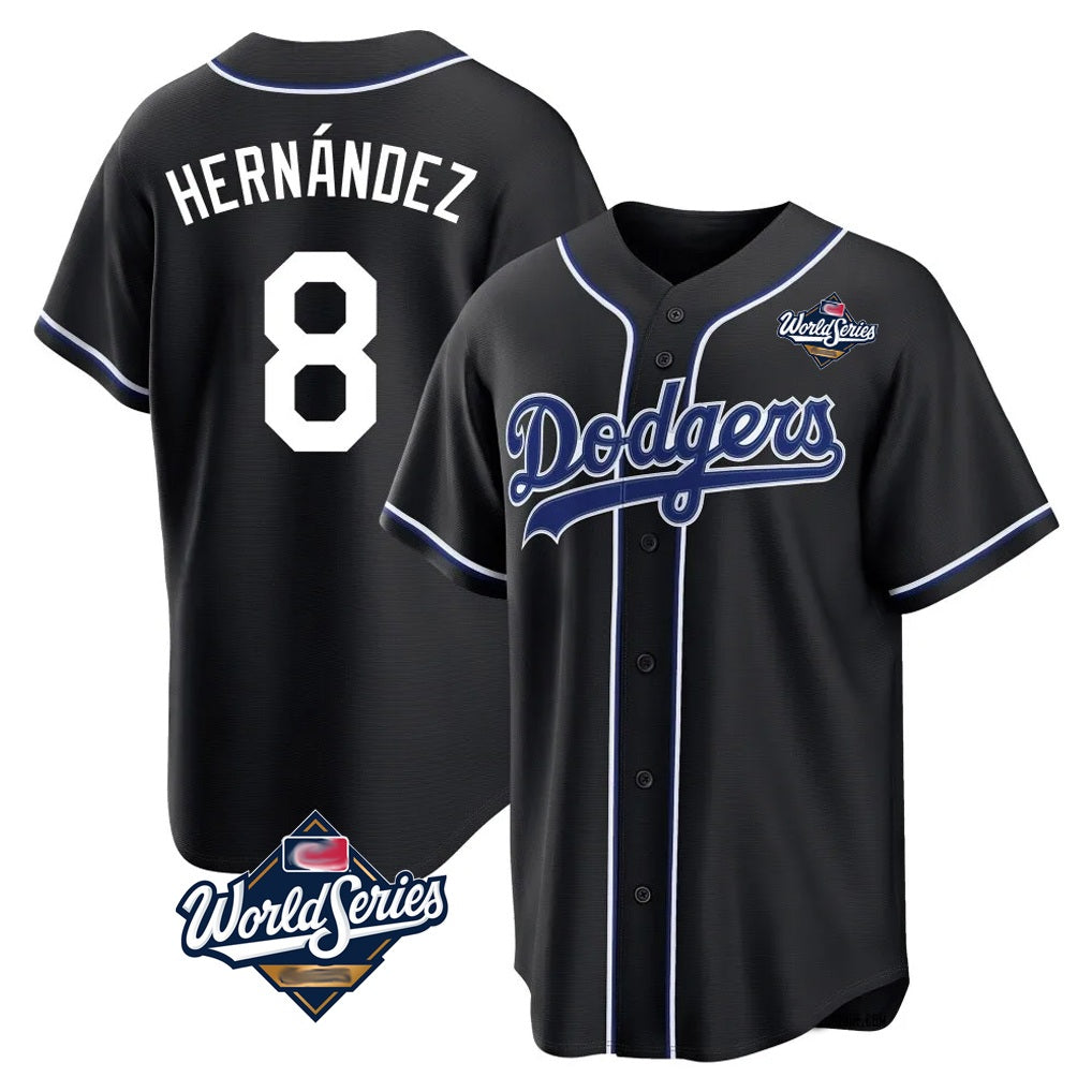 Los Angeles Dodgers #8 Enrique Hern¨¢ndez Player Black AmberGomez World Series Carbon Limited Home Stitched Jerseys