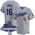 Los Angeles Dodgers #16 Will Smith Gray AmberGomez 2024 World Series Champions Patch Limited Stitched Jersey