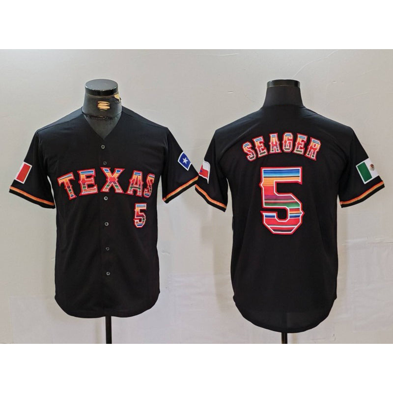 Texas Rangers #5 Corey Seager Black AmberGomez Rainbow Mexico Cool Base Stitched Jersey