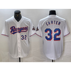 Texas Rangers #32 Evan Carter Number White AmberGomez 2023 World Series Champions Cool Base Jerseys