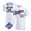 Los Angeles Dodgers #50 Mookie Betts Player Gold White AmberGomez World Series Meet 2026 Collection Stadium Limited Elite Stitched Jerseys