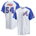 Atlanta Braves #54 Max Fried White AmberGomez 2023 City Connect Cool Base Stitched Jersey