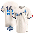 Los Angeles Dodgers #16 Will Smith Player Cream AmberGomez World Series Meet City Connect Limited Home Stitched Jerseys