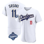 Los Angeles Dodgers #11 Roki Sasaki Player Gold White AmberGomez World Series Meet 2026 Collection Stadium Limited Elite Stitched Jerseys