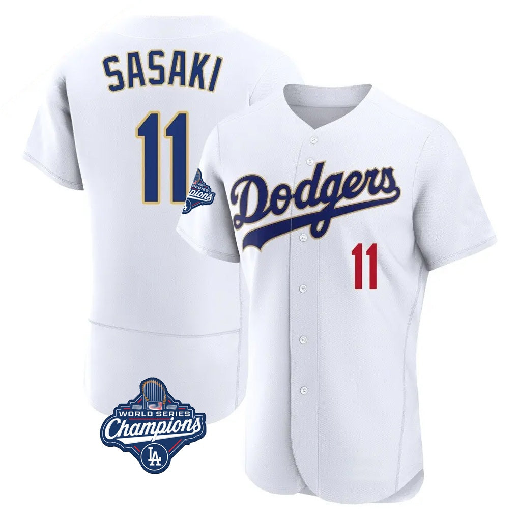 Los Angeles Dodgers #11 Roki Sasaki Player Gold White AmberGomez World Series Meet 2026 Collection Stadium Limited Elite Stitched Jerseys