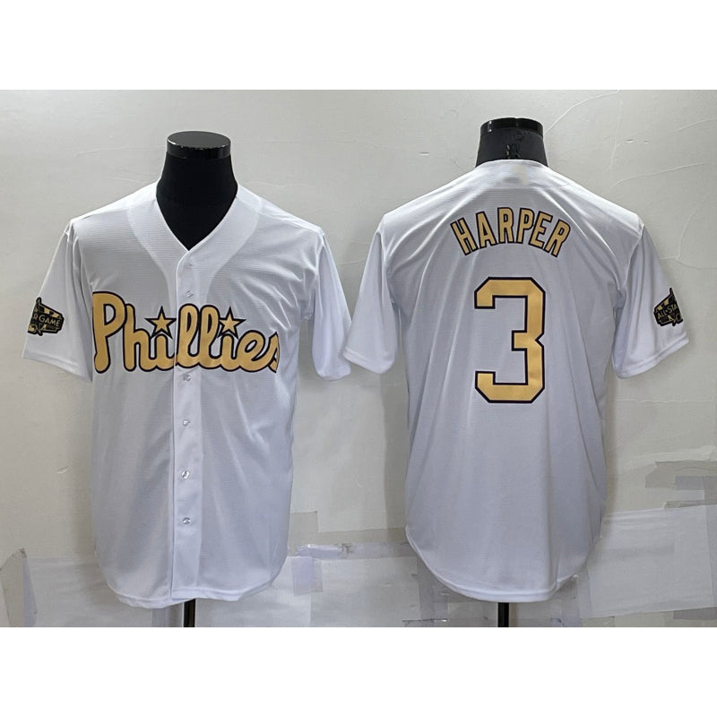 Philadelphia Phillies #3 Bryce Harper White AmberGomez 2022 All Star Stitched Cool Base Jersey