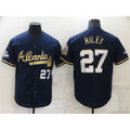 Atlanta Braves #27 Austin Riley 2022 Navy Blue AmberGomez 2021 World Series Champions Golden Edition Stitched Cool Base Jersey