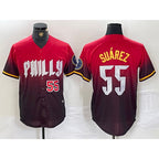 Philadelphia Phillies #55 Ranger Suarez Red AmberGomez 2024 City Player Number Cool Base Jerseys
