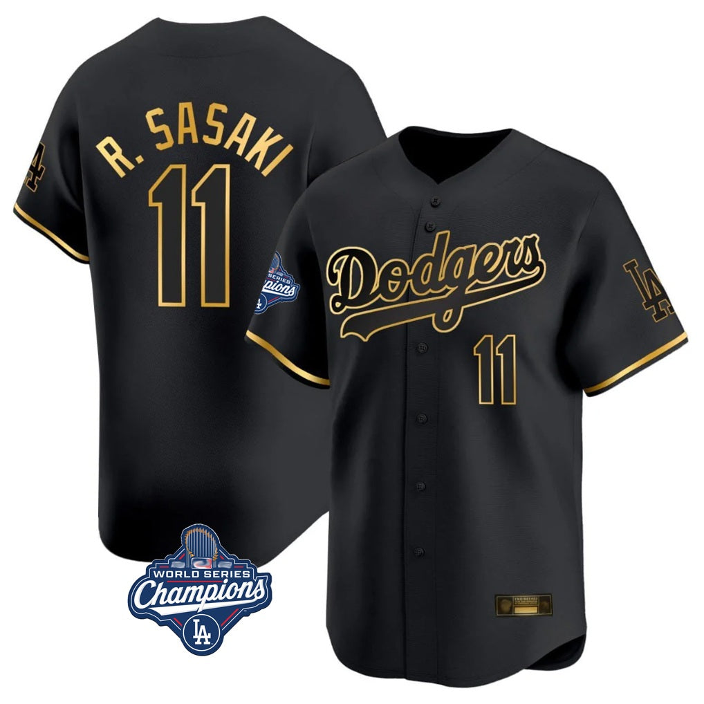 Los Angeles Dodgers #11 Roki Sasaki Player Black Gold AmberGomez World Series Meet Limited Home Stitched Jerseys