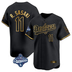 Los Angeles Dodgers #11 Roki Sasaki Player Black Gold AmberGomez World Series Meet Limited Home Stitched Jerseys