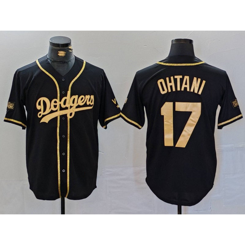 Los Angeles Dodgers #17 Shohei Ohtani Black Gold AmberGomez World Series Champions Cool Base Stitched Jersey