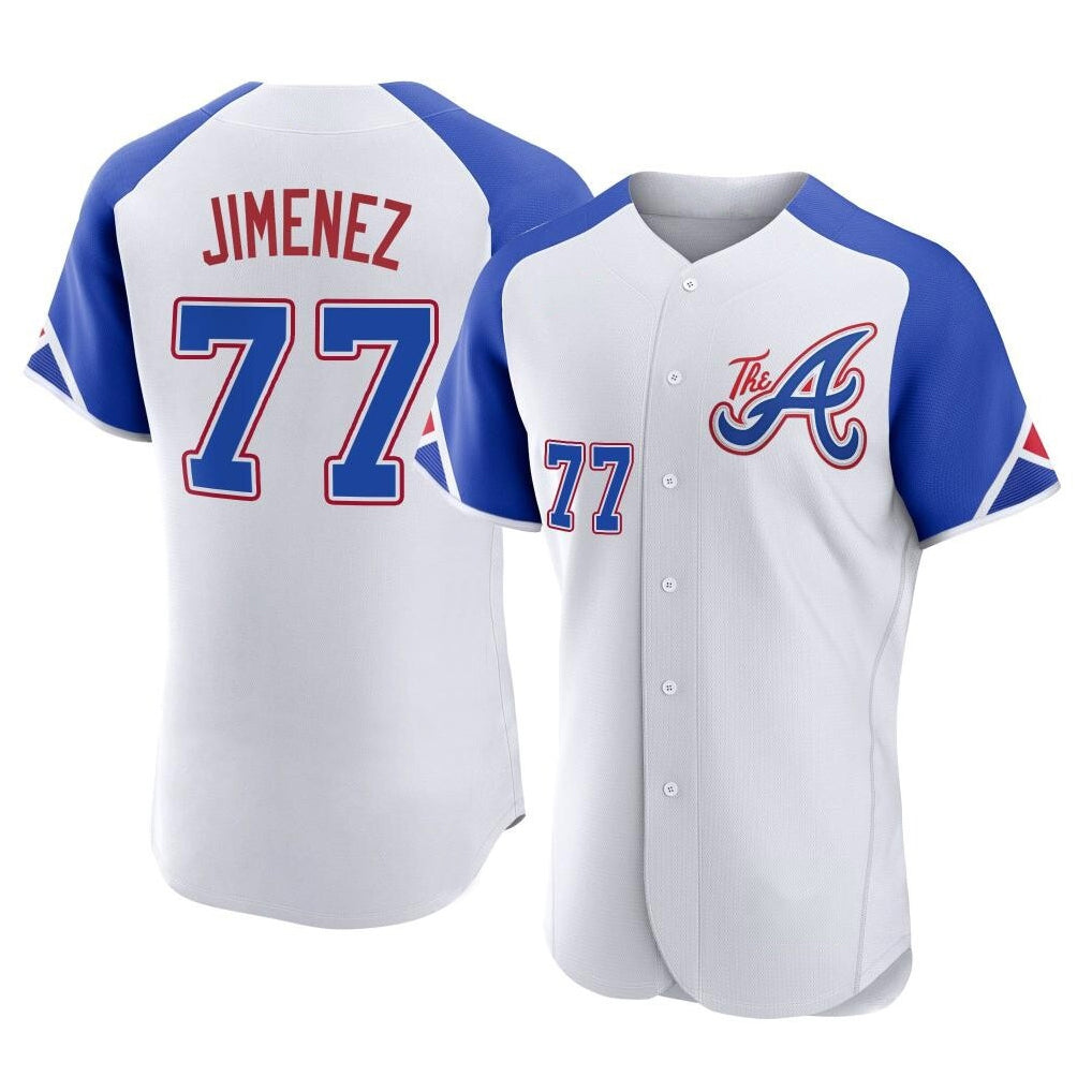 Atlanta Braves #77 Joe Jimenez Player White AmberGomez City Connect Limited Elite Home Game Stitched Jerseys