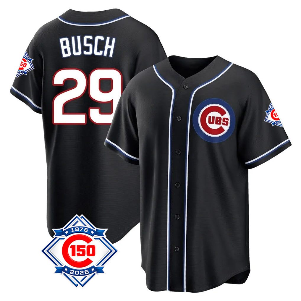 Chicago Cubs #29 Michael Busch Player Black AmberGomez Fashion Out 150th Anniversary Game Stitched Jerseys
