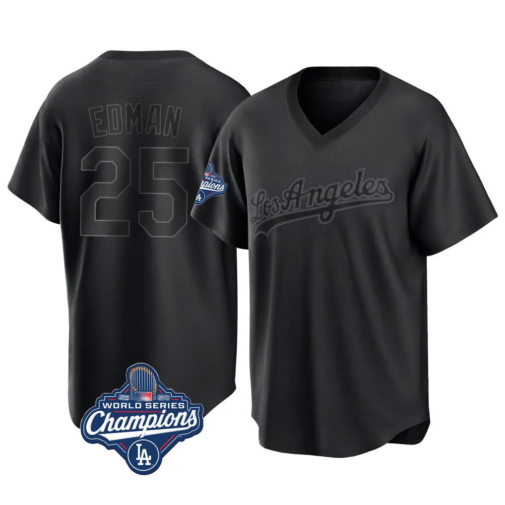 Los Angeles Dodgers #25 Tommy Edman Player Black AmberGomez World Series Meet Pitch Fashion T-shirt Stitched Jerseys