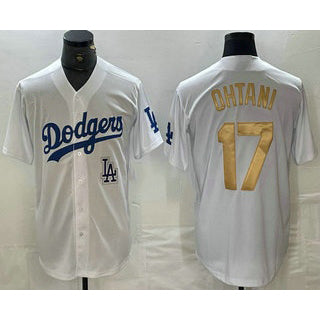 Los Angeles Dodgers #17 Shohei Ohtani White Gold AmberGomez Stitched Cool Base Jersey 2