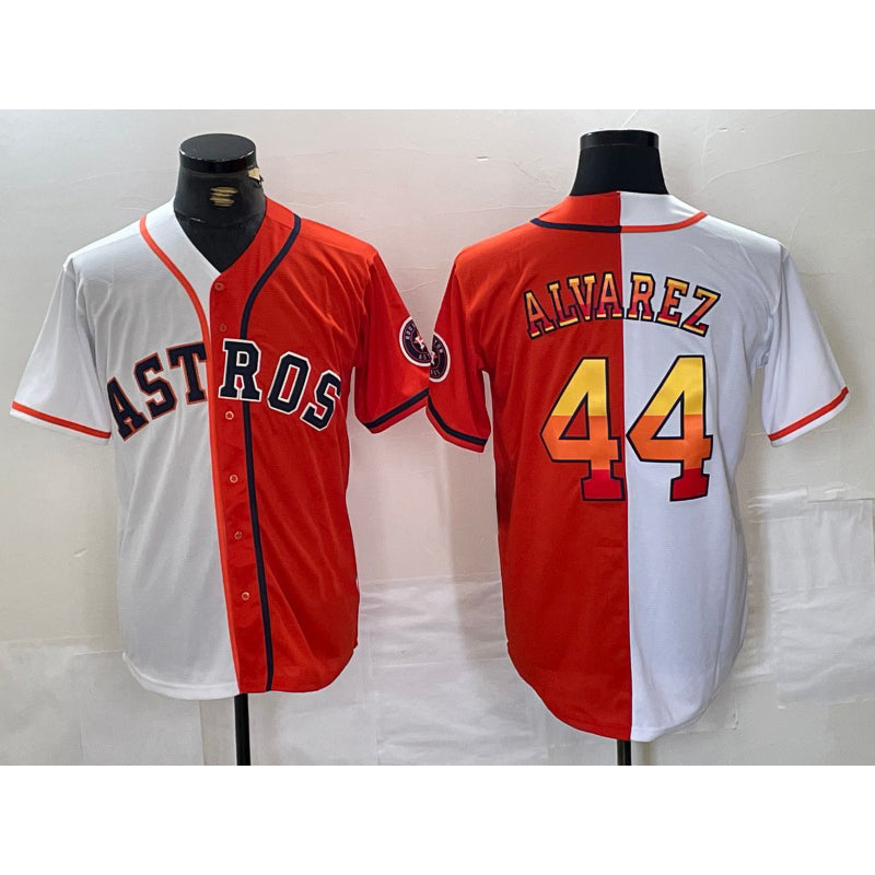 Houston Astros #44 Yordan Alvarez White Orange AmberGomez Split Stitched Jersey 2