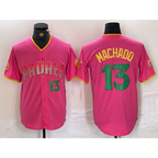 San Diego Padres #13 Manny Machado Pink AmberGomez Cool Base Stitched Jerseys