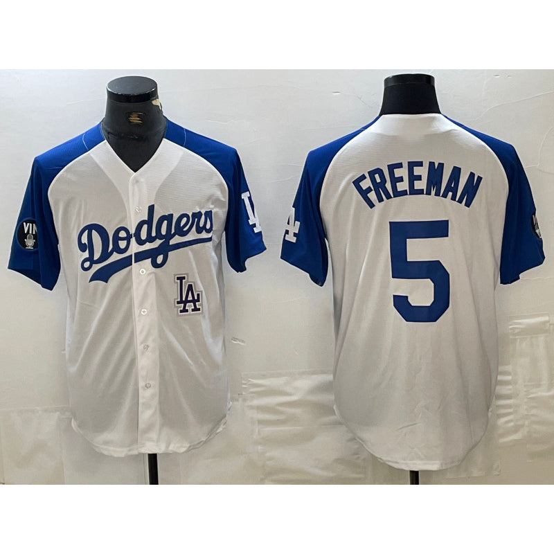 Los Angeles Dodgers #5 Freddie Freeman White Blue AmberGomez Fashion Stitched Cool Base Limited Jersey 2