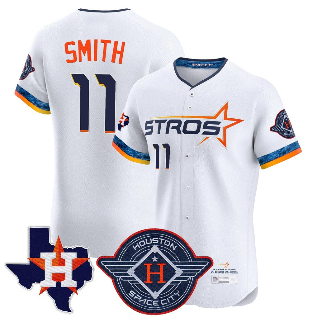 Houston Astros #11 Cam Smith Player White AmberGomez City Connect Texas Patch Vapor Premier Limited Elite Home Stitched Jerseys