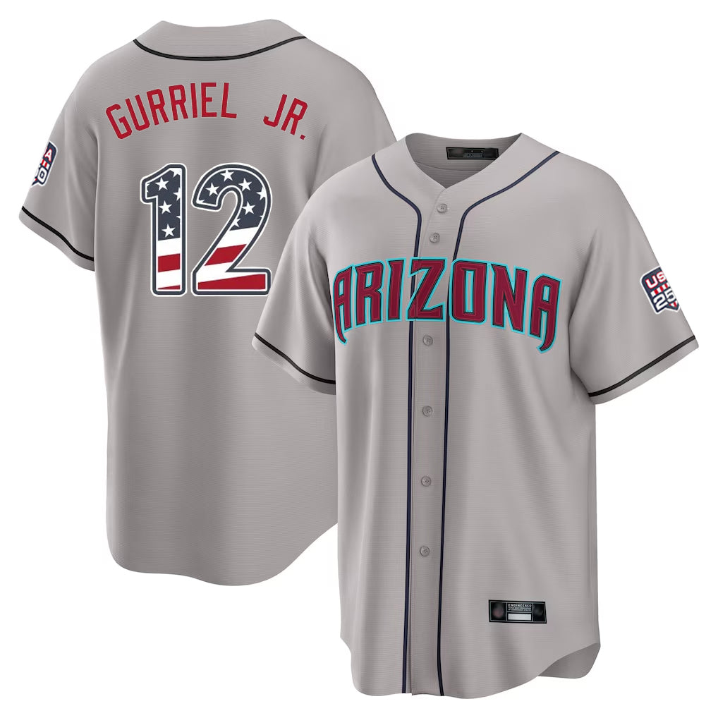 Arizona Diamondbacks #12 Lourdes Gurriel Jr Player Gray AmberGomez USA 250 Fourth of July Home Game Stitched Jerseys