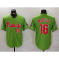 Philadelphia Phillies #16 Brandon Marsh Number Green AmberGomez With Patch Stitched Cool Base Jersey