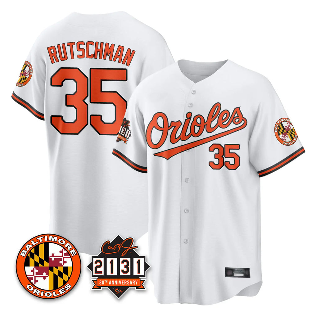 Baltimore Orioles #35 Adley Rutschman Player White AmberGomez 30th Anniversary of 2131 Home Game Stitched Jerseys