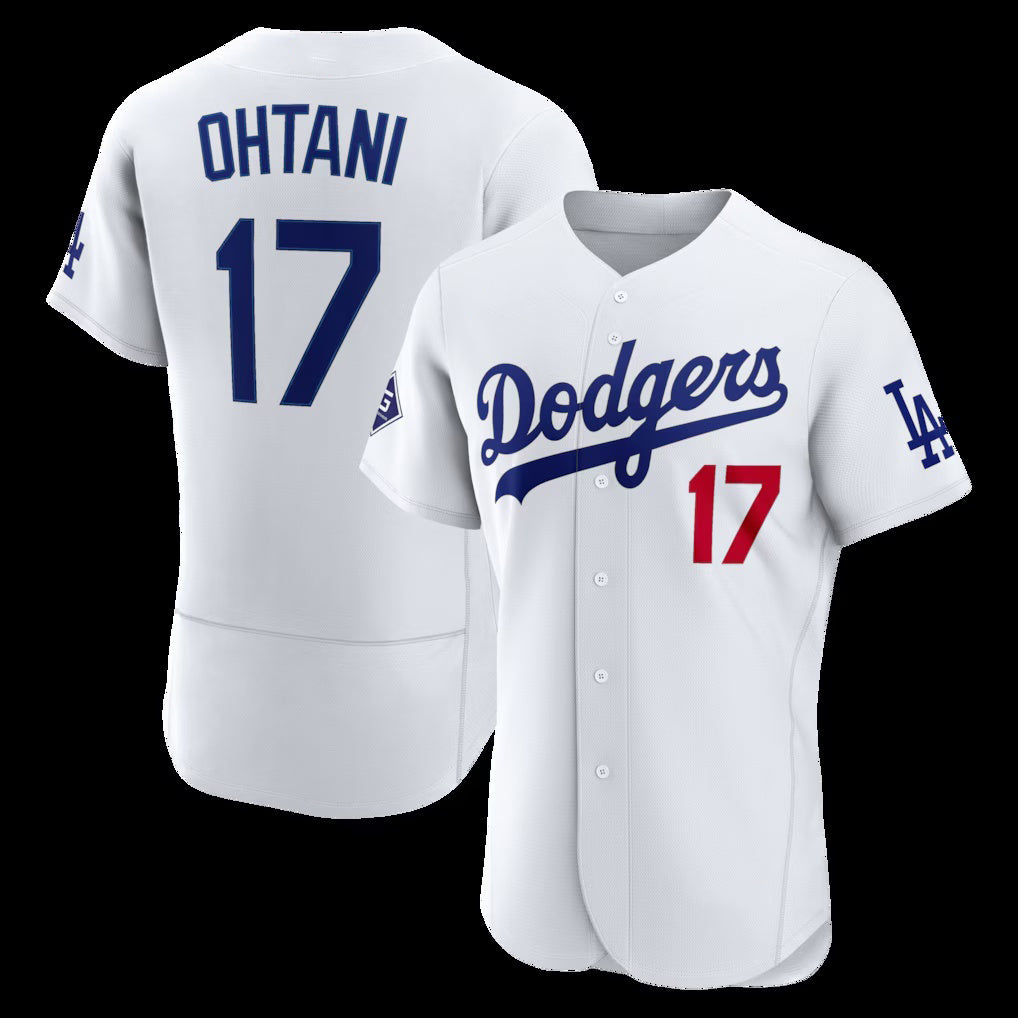 Los Angeles Dodgers #17 Shohei Ohtani White AmberGomez Home Authentic Sponsor Patch Jersey