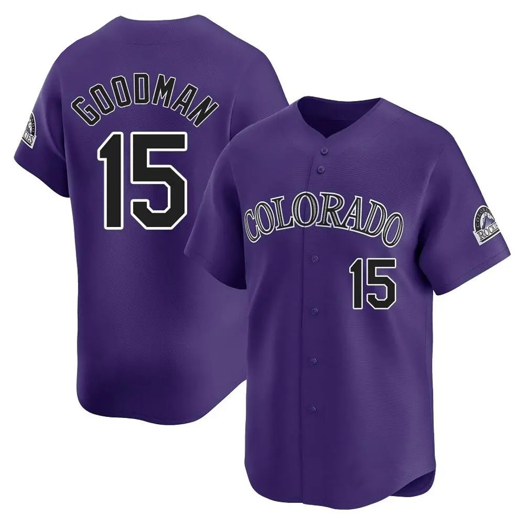 Colorado Rockies #15 Hunter Goodman Player Purple AmberGomez Limited Home Stitched Jerseys