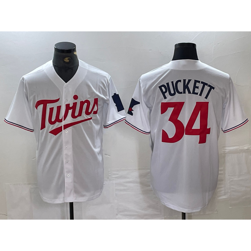 Minnesota Twins #34 Kirby Puckett White Red AmberGomez Stitched Cool Base Jersey