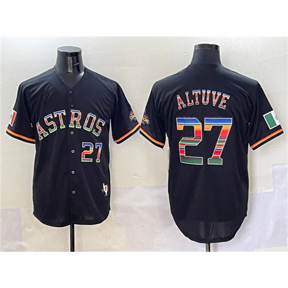 Houston Astros #27 Jose Altuve Black AmberGomez Mexico With World Serise Champions Patch Cool Base Stitched Jersey