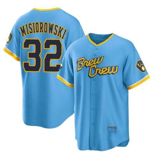Milwaukee Brewers #32 Jacob Misiorowski Powder Blue AmberGomez City Connect Cool Base Stitched Jersey