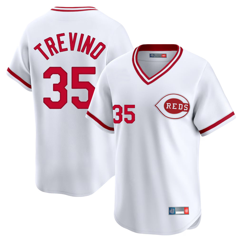 Cincinnati Reds #35 Jose Trevino Player White AmberGomez Cooperstown Collection Limited T-shirt Home Stitched Jerseys