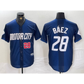 Detroit Tigers #28 Javier Baez Number 2024 Navy AmberGomez City Connect Cool Base Limited Stitched Jersey