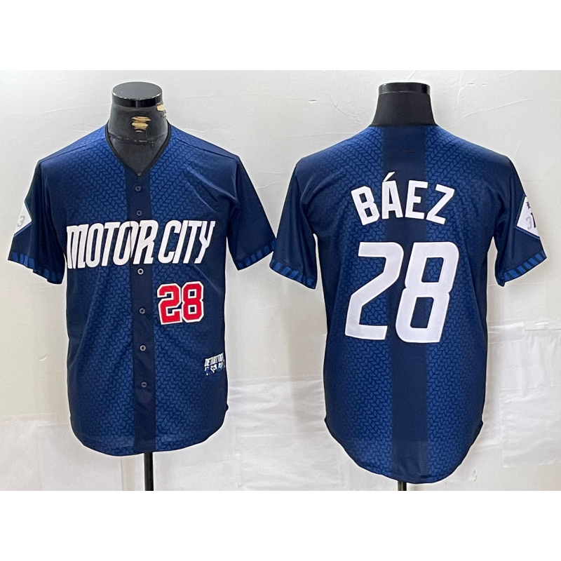 Detroit Tigers #28 Javier Baez Number 2024 Navy AmberGomez City Connect Cool Base Limited Stitched Jersey