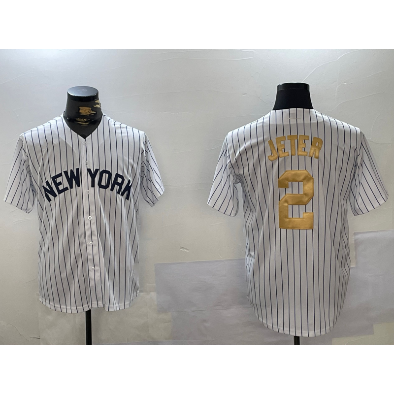 New York Yankees #2 Derek Jeter White AmberGomez Pinstripe Fashion Cool Base Jersey 2