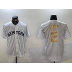 New York Yankees #2 Derek Jeter White AmberGomez Pinstripe Fashion Cool Base Jersey 2