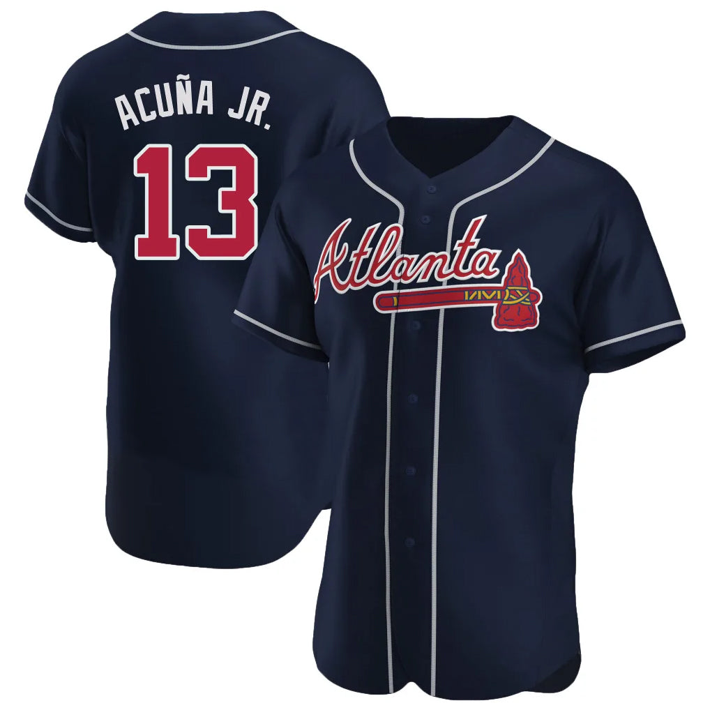 Atlanta Braves #13 Ronald Acuna Jr Player Navy AmberGomez Limited Elite Home Game Stitched Jerseys