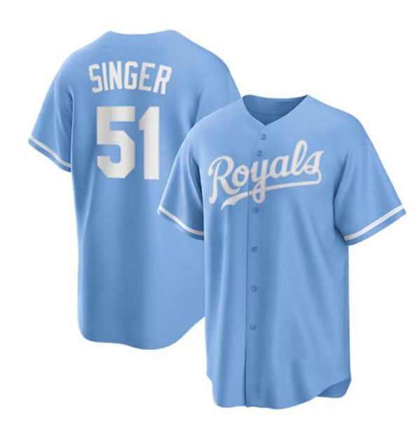 Kansas City Royals #51 Brady Singer Light Blue AmberGomez Stitched Jersey
