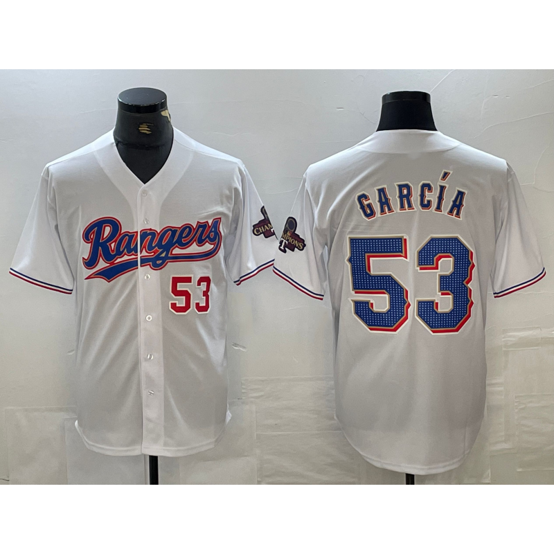 Texas Rangers #53 Adolis Garcia Number White AmberGomez 2023 World Series Champions Cool Base Jersey 2