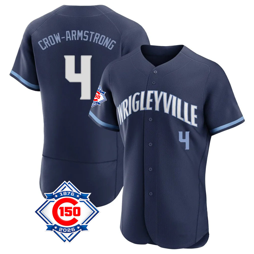 Chicago Cubs #4 Pete Crow-Armstrong Player Navy AmberGomez City Connect 150th Anniversary Limited Elite Home Stitched Jerseys