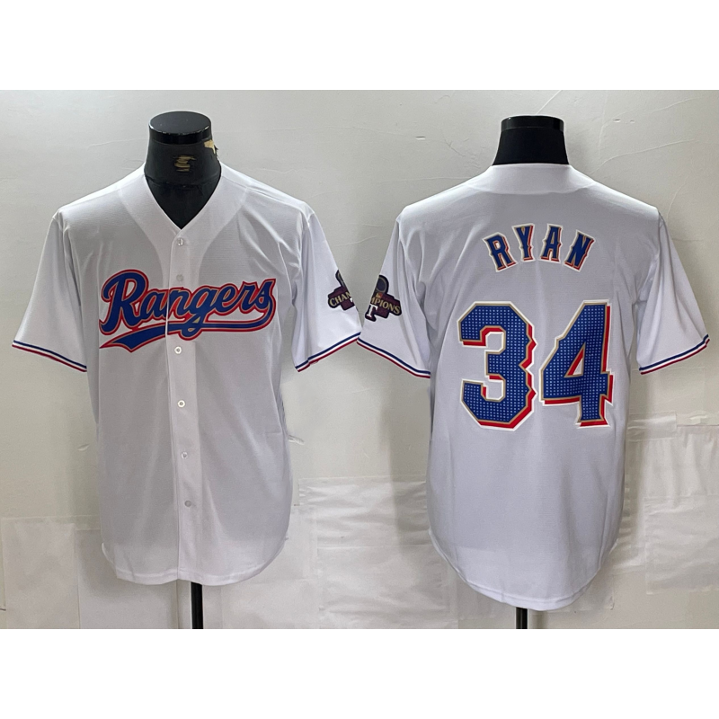 Texas Rangers #34 Nolan Ryan White AmberGomez 2024 Gold Collection Limited Cool Base Jersey